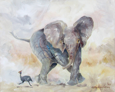 Bild Junger Elefant mit Perlhuhn von Uli Aschenborn